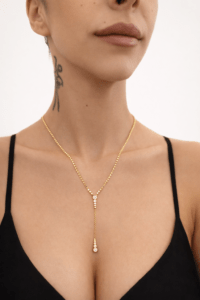 Altın kaplama zirkon taşlı Y kolye model fotoğrafı