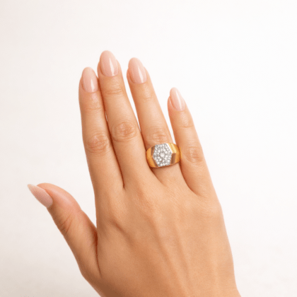 Altın renk taşlı kadın yüzük geometrik model Candan Saka Jewelry