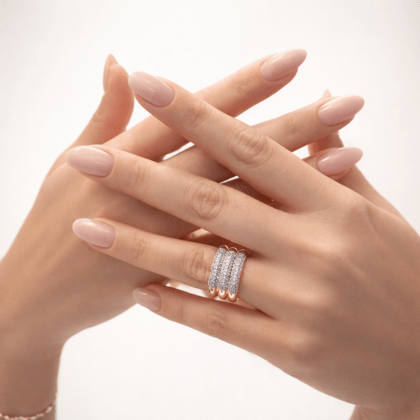 Zirkon taşlı geniş bant gold yüzük kadın takı