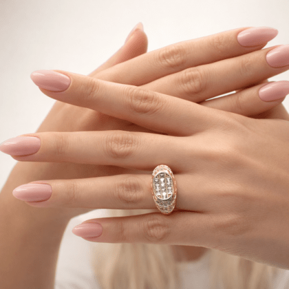 Oval zirkon taşlı gold VIP çelik kadın yüzük