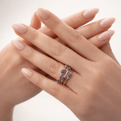 Altın Kaplama Mavi Zirkon Taşlı Çoklu Halka Kadın Yüzük