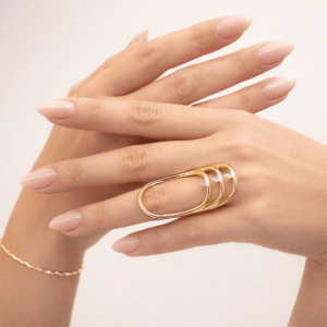 Zirkon taşlı çoklu halka gold VIP çelik kadın yüzük