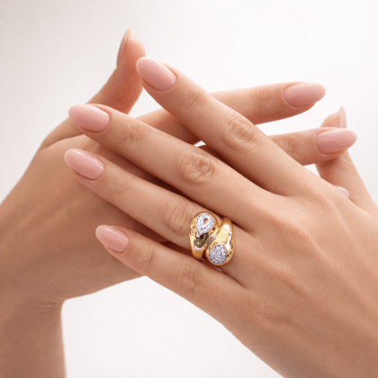 Altın kaplama damla taş detaylı kadın yüzük