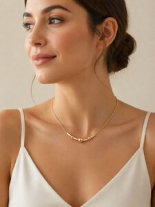 Altın renkli top ve geometrik detaylı minimal zarif kadın kolye modeli