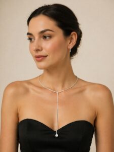 Candan Saka Jewelry damla taşlı uzun sarkıt Y kolye modeli, zarif zirkon taş detaylı kadın kolye