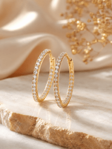 VIP altın kaplama siyah zirkon taşlı halka küpe, kadın gold taşlı küpe modeli