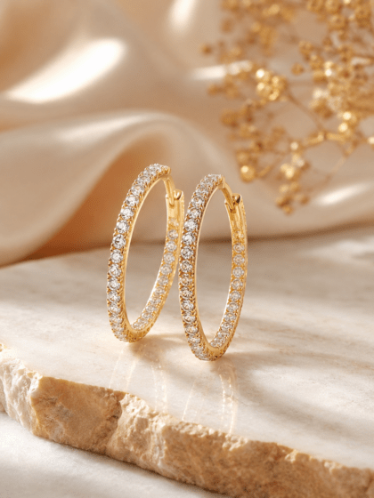 VIP altın kaplama siyah zirkon taşlı halka küpe, kadın gold taşlı küpe modeli