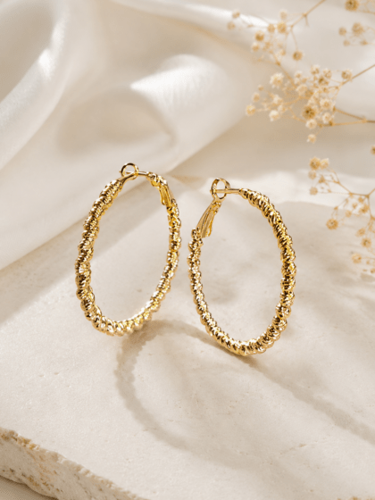 Dokulu altın renk halka küpe kadın gold küpe