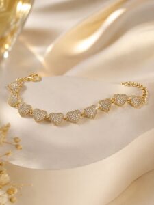 Xuping gold renk zirkon taşlı kalp detaylı ayarlanabilir kadın bileklik.